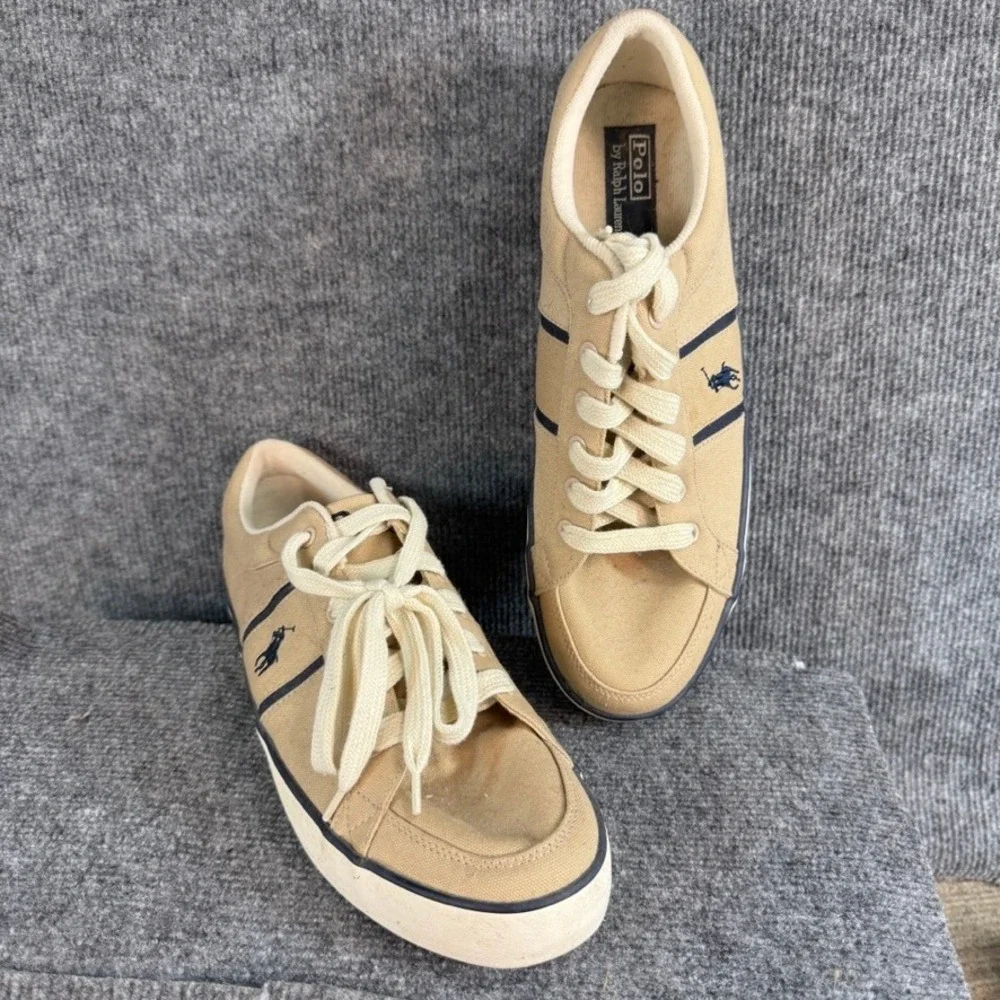 Polo Ralph Lauren Bolingbrook Tan Canvas Low Top Sneakers Mens 13 D